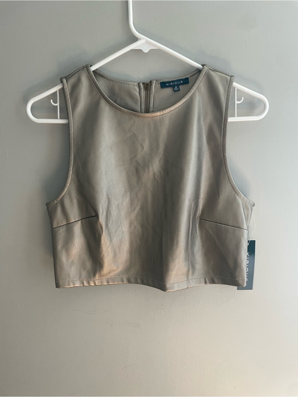 NWT Kirious‎ Metallic  Taupe Faux Leather Cropped Tank Top
